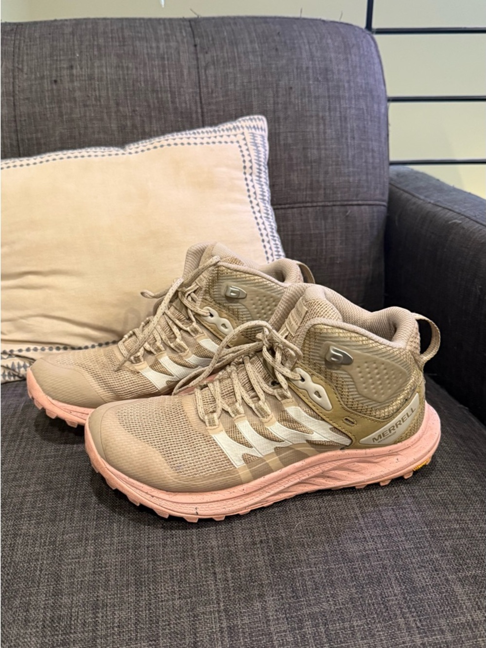 Merrell Women's Beige and Pink Lace-Up Hiking Boots